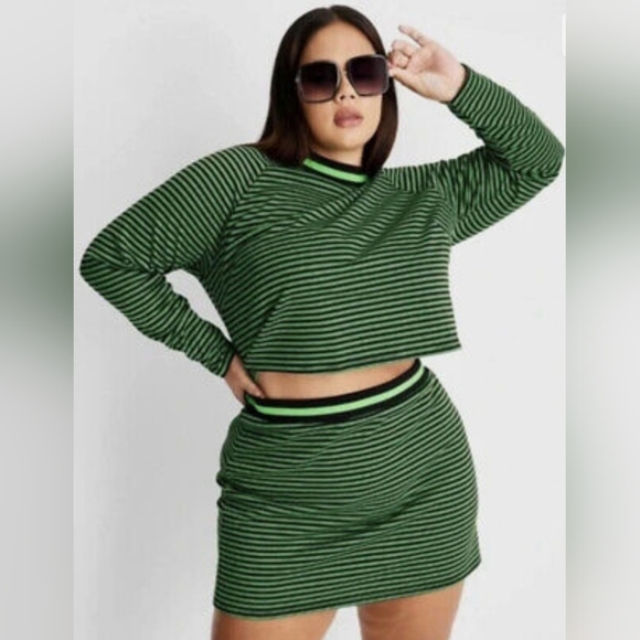 Women's Mini Skirt Striped Green - Picture 3 of 5